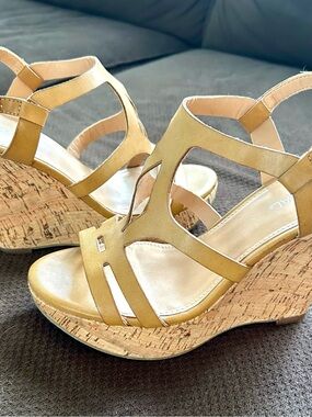x-appeal Tan Wedge Sandals with Cork Platform